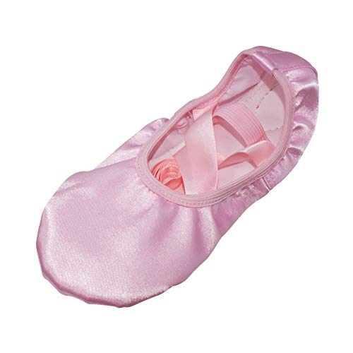 Meijunter Mujeres Niñas Cinta de Seda Zapatos de Baile de Ballet Suela de Cuero Plana Rendimiento Profesional Salón de Baile Yoga Zapatillas de Dance Shoes de Toile Rosado