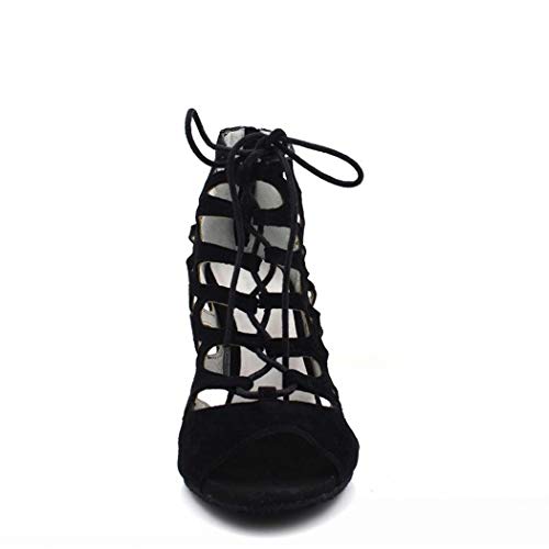 MGM-Joymod - Zapatos de baile latino para mujer con cordones y cierre de gamuza y tacón de aguja, color Negro, talla 42 EU