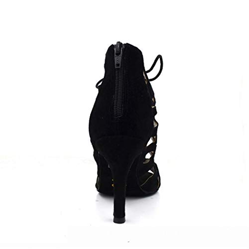 MGM-Joymod - Zapatos de baile latino para mujer con cordones y cierre de gamuza y tacón de aguja, color Negro, talla 42 EU