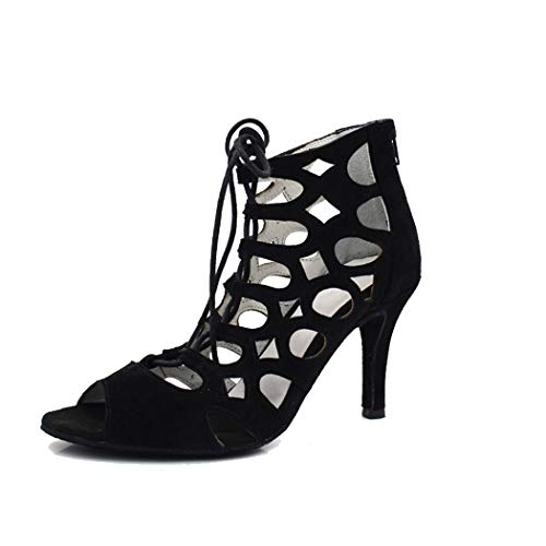 MGM-Joymod - Zapatos de baile latino para mujer con cordones y cierre de gamuza y tacón de aguja, color Negro, talla 42 EU