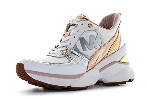MICHAEL MICHAEL KORS Mickey Zapatillas Moda Femmes Blanco/Rosa/Gold - 37.5 EU 7.5 US - Zapatillas Bajas