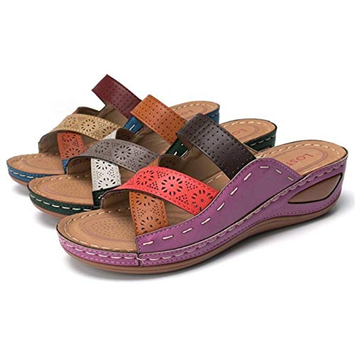 Mihoutao Sandalias cómodas de Plataforma de Cuero para Mujer con Soporte de Arco ortopédico Verano al Aire Libre Transpirable Diapositiva Abierta para Mujeres/Damas/niñas