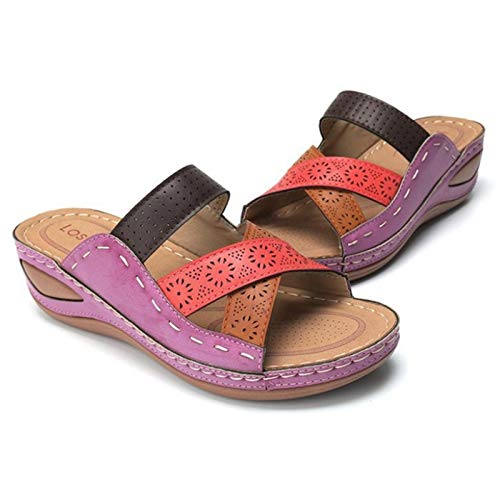 Mihoutao Sandalias cómodas de Plataforma de Cuero para Mujer con Soporte de Arco ortopédico Verano al Aire Libre Transpirable Diapositiva Abierta para Mujeres/Damas/niñas