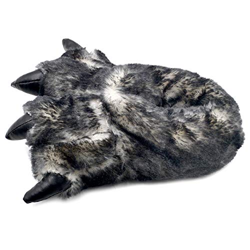 Millffy Zapatillas Divertidas Oso Grizzly Peluche Animal Peludo Garra Paw Zapatillas Niños, Niños y Adultos Disfraz Calzado (Large - (Talla de Mujer), Garra de Punta Negra)