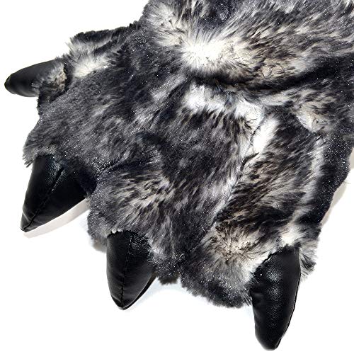 Millffy Zapatillas Divertidas Oso Grizzly Peluche Animal Peludo Garra Paw Zapatillas Niños, Niños y Adultos Disfraz Calzado (Large - (Talla de Mujer), Garra de Punta Negra)
