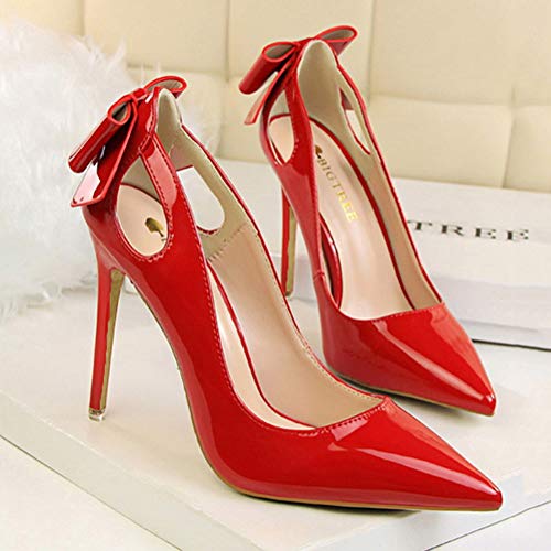 Minetom 1Cm Zapatos De Tacón De Aguja Puntiagudo Punta Cerrada Diseño Elegante Modo para Fiesta Y Boda para Mujer Rojo 37 EU
