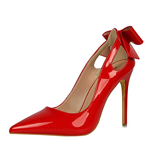 Minetom 1Cm Zapatos De Tacón De Aguja Puntiagudo Punta Cerrada Diseño Elegante Modo para Fiesta Y Boda para Mujer Rojo 37 EU