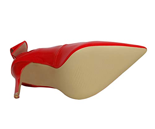Minetom 1Cm Zapatos De Tacón De Aguja Puntiagudo Punta Cerrada Diseño Elegante Modo para Fiesta Y Boda para Mujer Rojo 37 EU