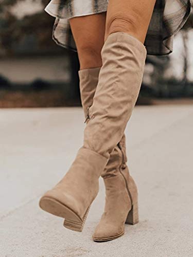 Minetom Botines Mujer Otoño Invierno Planos Largo Botas sobre La Rodilla Moda Alta Tacón Ancho Elegante Zapatos Boots Albaricoque 36 EU