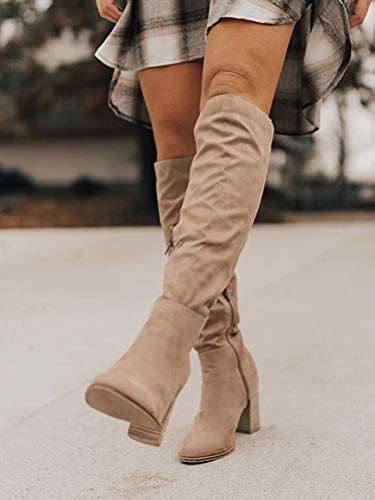 Minetom Botines Mujer Otoño Invierno Planos Largo Botas sobre La Rodilla Moda Alta Tacón Ancho Elegante Zapatos Boots Albaricoque 36 EU