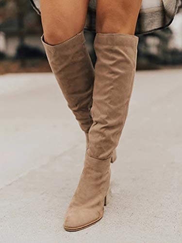 Minetom Botines Mujer Otoño Invierno Planos Largo Botas sobre La Rodilla Moda Alta Tacón Ancho Elegante Zapatos Boots Albaricoque 36 EU