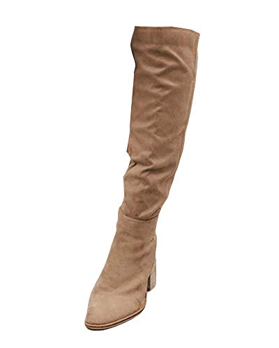 Minetom Botines Mujer Otoño Invierno Planos Largo Botas sobre La Rodilla Moda Alta Tacón Ancho Elegante Zapatos Boots Albaricoque 36 EU