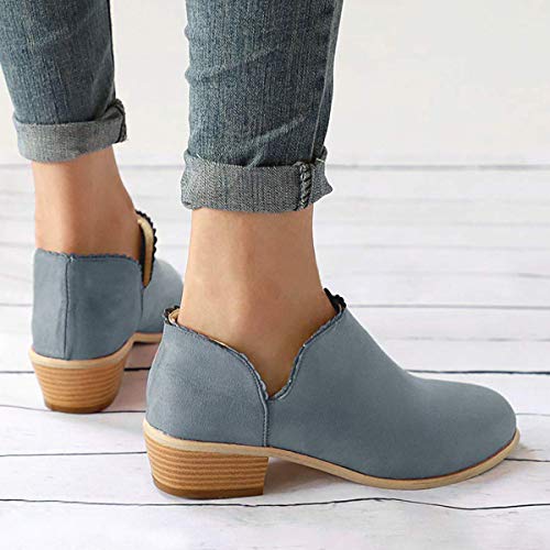 Minetom Botines Mujer Tacón Medio, Chelsea Piel Elásticos 5 Cm Zapatos De Botas Comodos Fiesta Vintage Negro Gris Marrón 35-43 Verde 40 EU