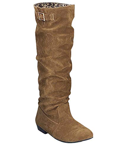 Minetom Mujer Otoño Invierno Botas de Gamuza Botines de Tacón Bajo Botas de Nieve Moda Zapatos Planos Amarillo EU 35