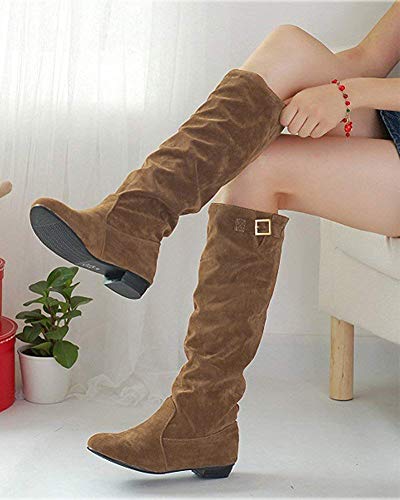 Minetom Mujer Otoño Invierno Botas de Gamuza Botines de Tacón Bajo Botas de Nieve Moda Zapatos Planos Amarillo EU 35