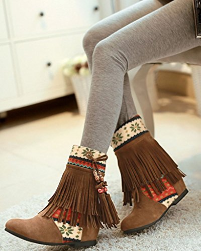 Minetom Mujer Otoño Invierno Cuero Nobuck Calentar Botas De Flecos con Cuentas Zapatos Cargadores Cómodo Botines Amarillo EU 38