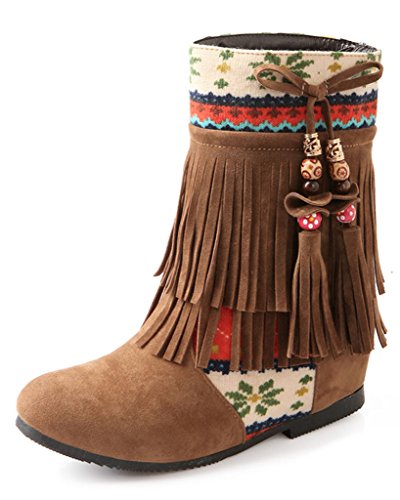 Minetom Mujer Otoño Invierno Cuero Nobuck Calentar Botas De Flecos con Cuentas Zapatos Cargadores Cómodo Botines Amarillo EU 38