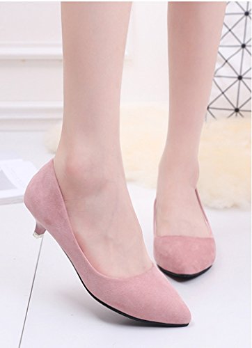 Minetom Mujer Primavera Cómodo Kitten Heel Zapatos Casual Zapatos de Ante Punta Pointed Zapatos de Tacón Rosa EU 40