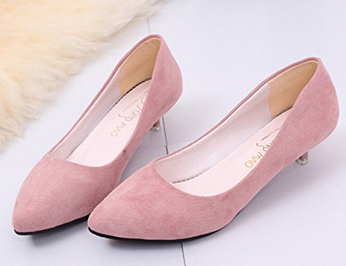 Minetom Mujer Primavera Cómodo Kitten Heel Zapatos Casual Zapatos de Ante Punta Pointed Zapatos de Tacón Rosa EU 40