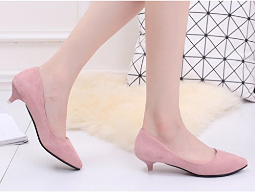 Minetom Mujer Primavera Cómodo Kitten Heel Zapatos Casual Zapatos de Ante Punta Pointed Zapatos de Tacón Rosa EU 40