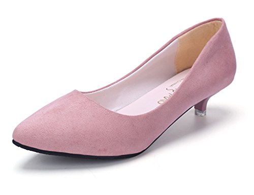 Minetom Mujer Primavera Cómodo Kitten Heel Zapatos Casual Zapatos de Ante Punta Pointed Zapatos de Tacón Rosa EU 40