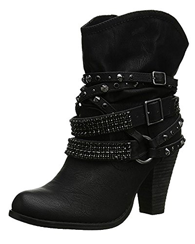 Minetom Mujer Retro Atractivo Moda Invierno Boots Botas Zapatos De Altas Tacón Alto Casual Remache Decoración Botines Negro EU 38