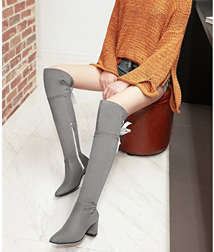 Minetom Mujeres Caña Media Sólido Sin Cordones Tacón Grueso Botas con Colgantes B Gris EU 44