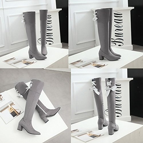 Minetom Mujeres Caña Media Sólido Sin Cordones Tacón Grueso Botas con Colgantes B Gris EU 44