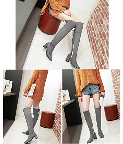 Minetom Mujeres Caña Media Sólido Sin Cordones Tacón Grueso Botas con Colgantes B Gris EU 44