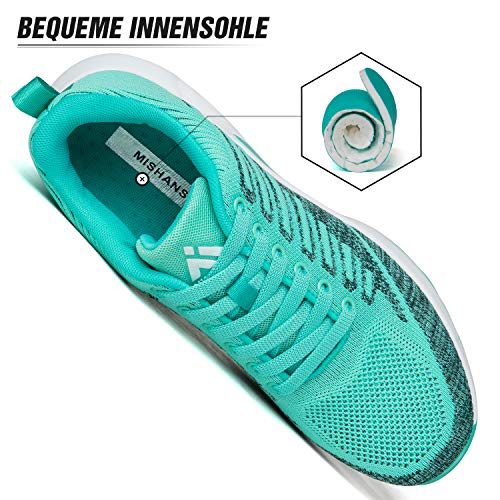 Mishansha Air Zapatos de Running Mujer Antideslizante Zapatillas de Deportes Femenino Ligeros Calzado Jogging Gimnasio Sneakers Verde, Gr.39 EU