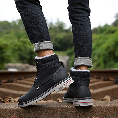 Mishansha Botas de Invierno Mujer Hombre Botas de Nieve de Cuero PU Plano con Forro de Piel - Impermeables Calentitas y Antideslizantes (Negro, 42 EU)