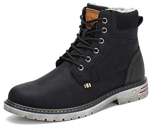 Mishansha Botas de Invierno Mujer Hombre Botas de Nieve de Cuero PU Plano con Forro de Piel - Impermeables Calentitas y Antideslizantes (Negro, 42 EU)