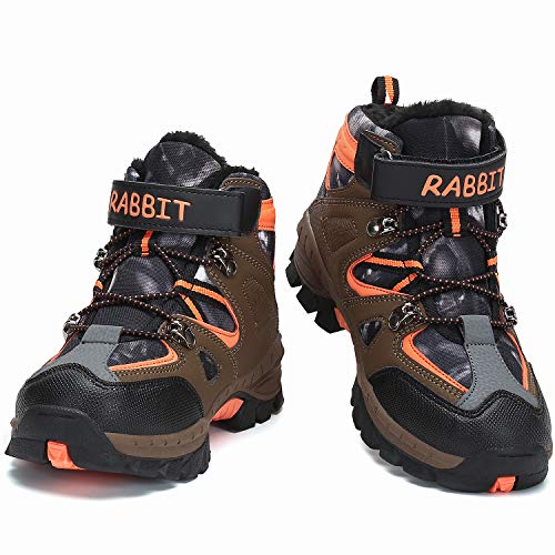 Mishansha Botas de Senderismo para Niños Calor Invierno Zapatillas de Trekking Botas de Montaña Impermeables Botas para la Nieve Resistente al Desgaste, Naranja 34