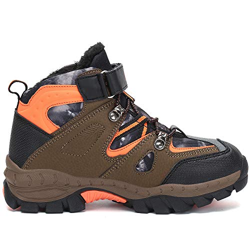 Mishansha Botas de Senderismo para Niños Calor Invierno Zapatillas de Trekking Botas de Montaña Impermeables Botas para la Nieve Resistente al Desgaste, Naranja 34