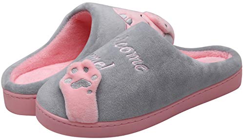 Mishansha Hombre Mujer Zapatillas de Casa para Invierno Otoño, con Forro de Felpa y Suela Dura, Cómodas/Blanditas/Mulliditas y Calentitas(048 Gris, 35/36 EU - Tamaño del Fabricante: 36/37 CN)