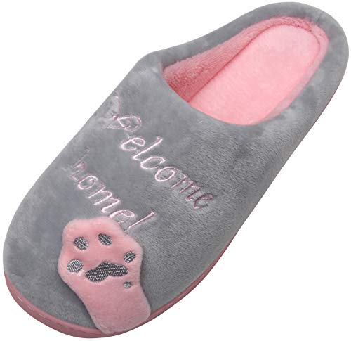 Mishansha Hombre Mujer Zapatillas de Casa para Invierno Otoño, con Forro de Felpa y Suela Dura, Cómodas/Blanditas/Mulliditas y Calentitas(048 Gris, 35/36 EU - Tamaño del Fabricante: 36/37 CN)