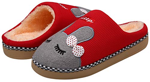 Mishansha Hombre Mujer Zapatillas de Casa para Invierno Otoño, con Forro de Felpa y Suela Dura, Cómodas/Blanditas/Mulliditas y Calentitas(Rojo, 35/36 EU - Tamaño del Fabricante: 36/37 CN)