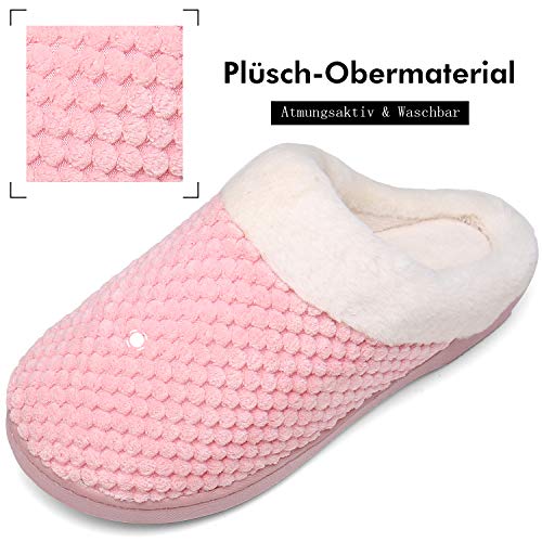 Mishansha Hombre Zapatillas Casa Invierno de Espuma Viscoelástica Antideslizantes CáLido Pantuflas Mujer de Interior y Exterior Rosado Gr.40/41