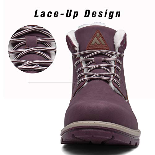 Mishansha Invierno Botas Para Mujer Antideslizante Resistente al Desgaste Botines Calientes Forro de Piel Cortas Tobillo Plano Boots Impermeables Cordones Zapatos, Rojo 38