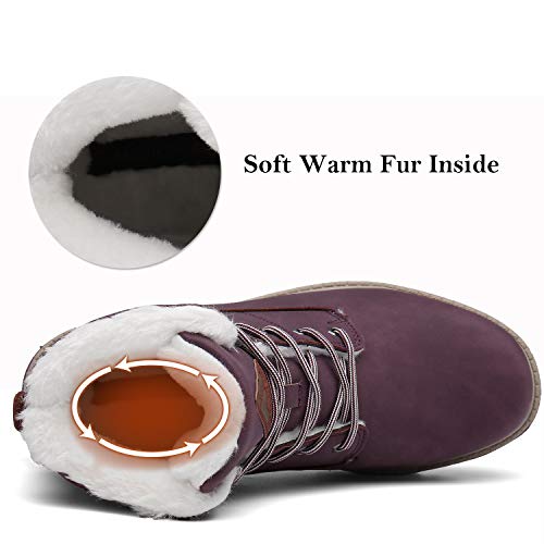 Mishansha Invierno Botas Para Mujer Antideslizante Resistente al Desgaste Botines Calientes Forro de Piel Cortas Tobillo Plano Boots Impermeables Cordones Zapatos, Rojo 38