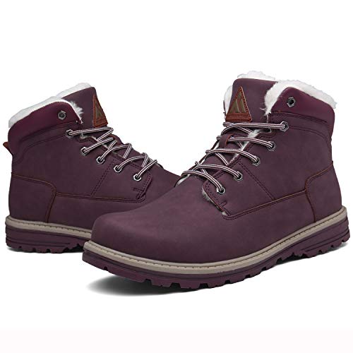 Mishansha Invierno Botas Para Mujer Antideslizante Resistente al Desgaste Botines Calientes Forro de Piel Cortas Tobillo Plano Boots Impermeables Cordones Zapatos, Rojo 38