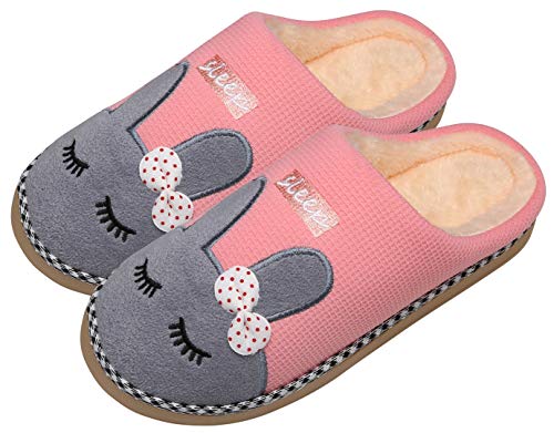 Mishansha Invierno Zapatillas Interior Casa Caliente Felpa Algodón Pantuflas Mujer Antideslizante Dibujos Animados Pareja Zapatos, Conejo-Rosa, 37/38 EU=38/39 CN