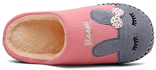 Mishansha Invierno Zapatillas Interior Casa Caliente Felpa Algodón Pantuflas Mujer Antideslizante Dibujos Animados Pareja Zapatos, Conejo-Rosa, 37/38 EU=38/39 CN