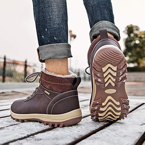 Mishansha Mujer Hombre Botas para Invierno con Forro de Piel Cálidas Zapatos para Caminar Senderismo y Trekking - Calentitas Cómodas Antideslizantes(Marrón, 43 EU)
