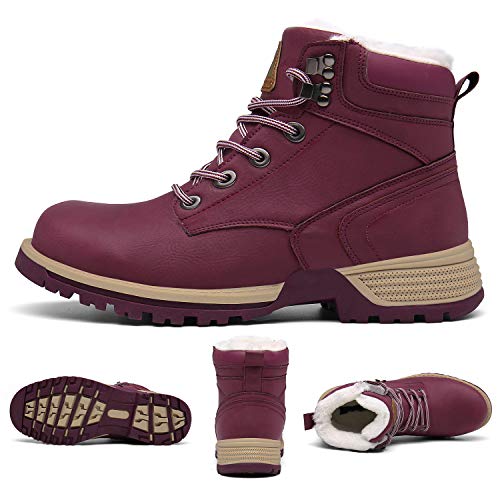 Mishansha Mujer Zapatos de Invierno Clasicas Calentitas Antideslizantes Botas de Nieve Adulto Unisex Moda Impermeables Cómoda Cuero Retro Botines Exteriores Paseo, Trek Rojo 36