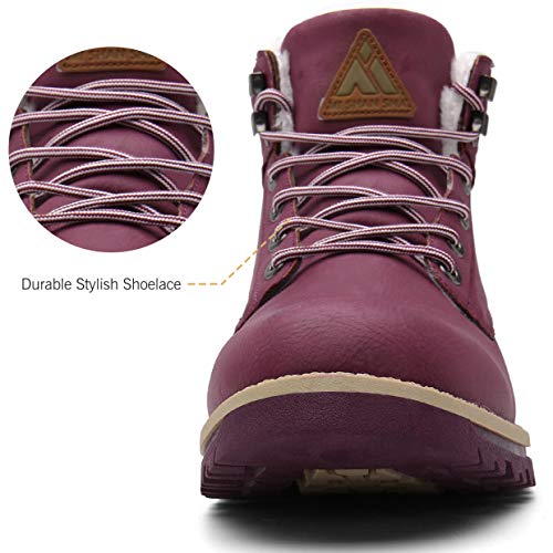 Mishansha Mujer Zapatos de Invierno Clasicas Calentitas Antideslizantes Botas de Nieve Adulto Unisex Moda Impermeables Cómoda Cuero Retro Botines Exteriores Paseo, Trek Rojo 36