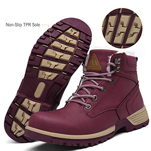 Mishansha Mujer Zapatos de Invierno Clasicas Calentitas Antideslizantes Botas de Nieve Adulto Unisex Moda Impermeables Cómoda Cuero Retro Botines Exteriores Paseo, Trek Rojo 36