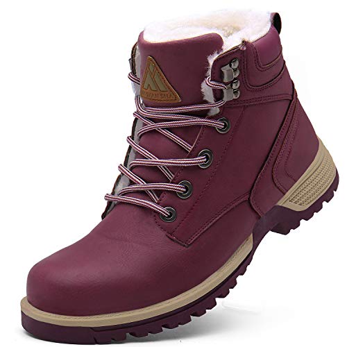 Mishansha Mujer Zapatos de Invierno Clasicas Calentitas Antideslizantes Botas de Nieve Adulto Unisex Moda Impermeables Cómoda Cuero Retro Botines Exteriores Paseo, Trek Rojo 36