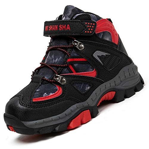 Mishansha Niños Zapatillas Montaña Antideslizante Zapatos de Senderismo Forro Cálido Calzado Deportivo Warm Boots Botas para Niño Nieve Impermeable, Rojo 33