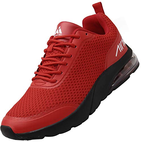Mishansha Unisexo Low Top Zapatillas de Deporte Conveniente Cordones Hombre Mujer Calzado de Jogging Caminar Moda Ligero Zapatos Casuales Cómodos Plano Exterior Interior, Sneaker Rojo 41